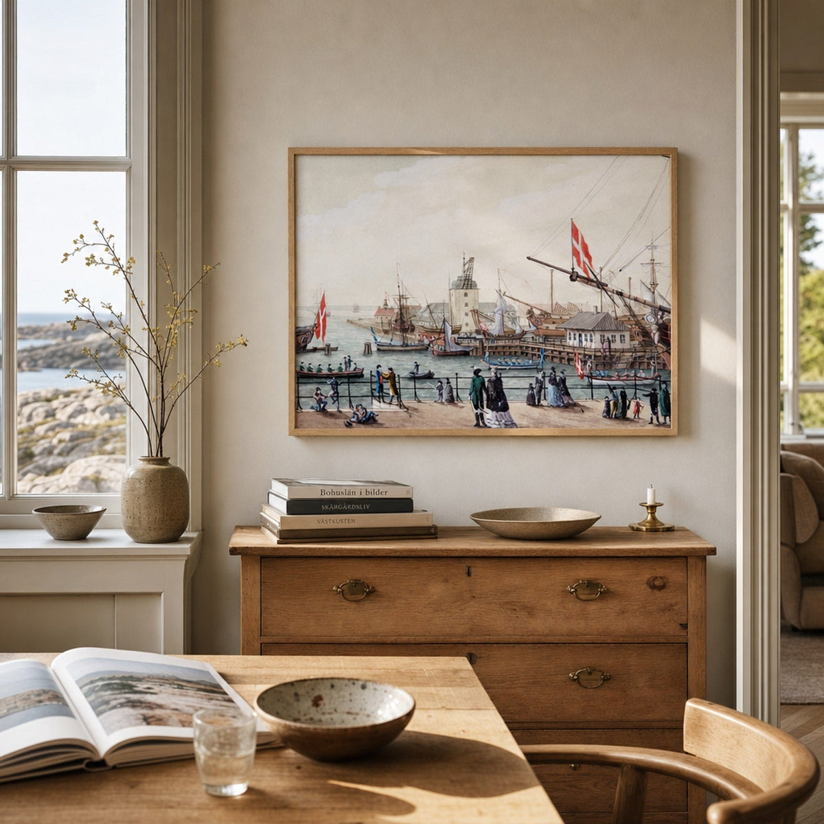 Danske krigsskibe og svensk chalup ved Toldboden i København av Gustaf Boberg (tillskriven) i en Historly-miljö