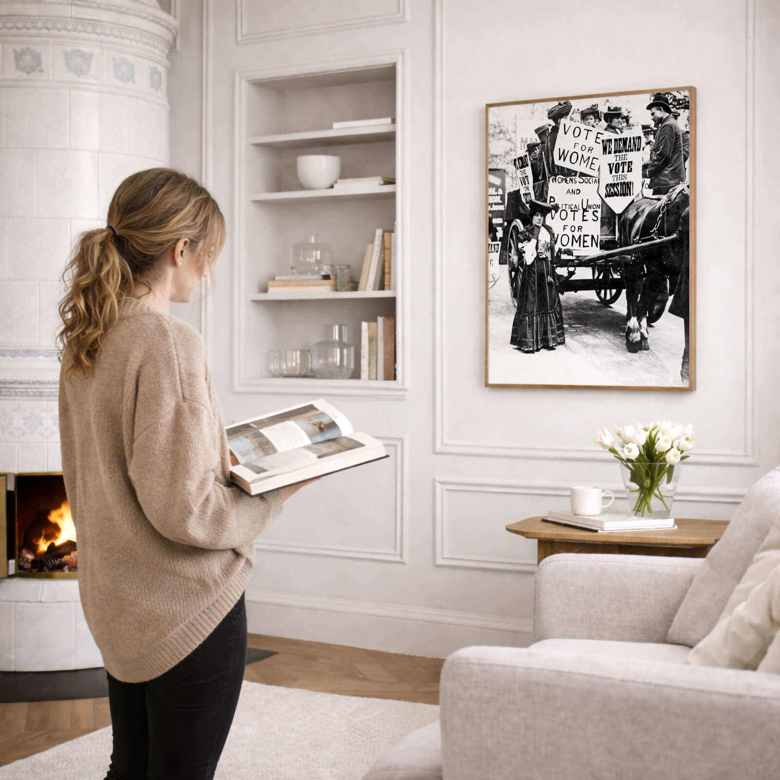 Suffragettes as wall art in an inspiring interior setting