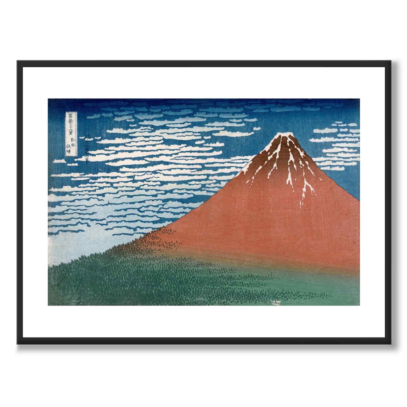 Red Fuji av Katsushika Hokusai som japansk poster – med vit kant
