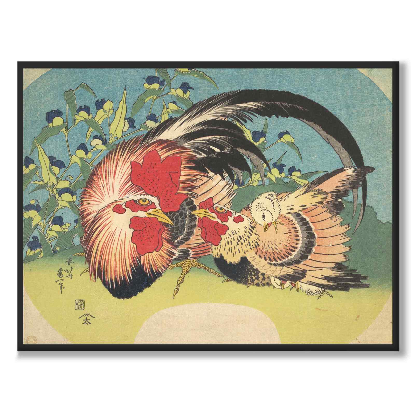 Rooster, Hen and Chicken som japansk poster - helbild
