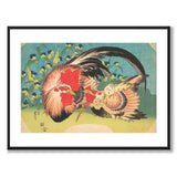Rooster, Hen and Chicken som japansk poster - vit kant