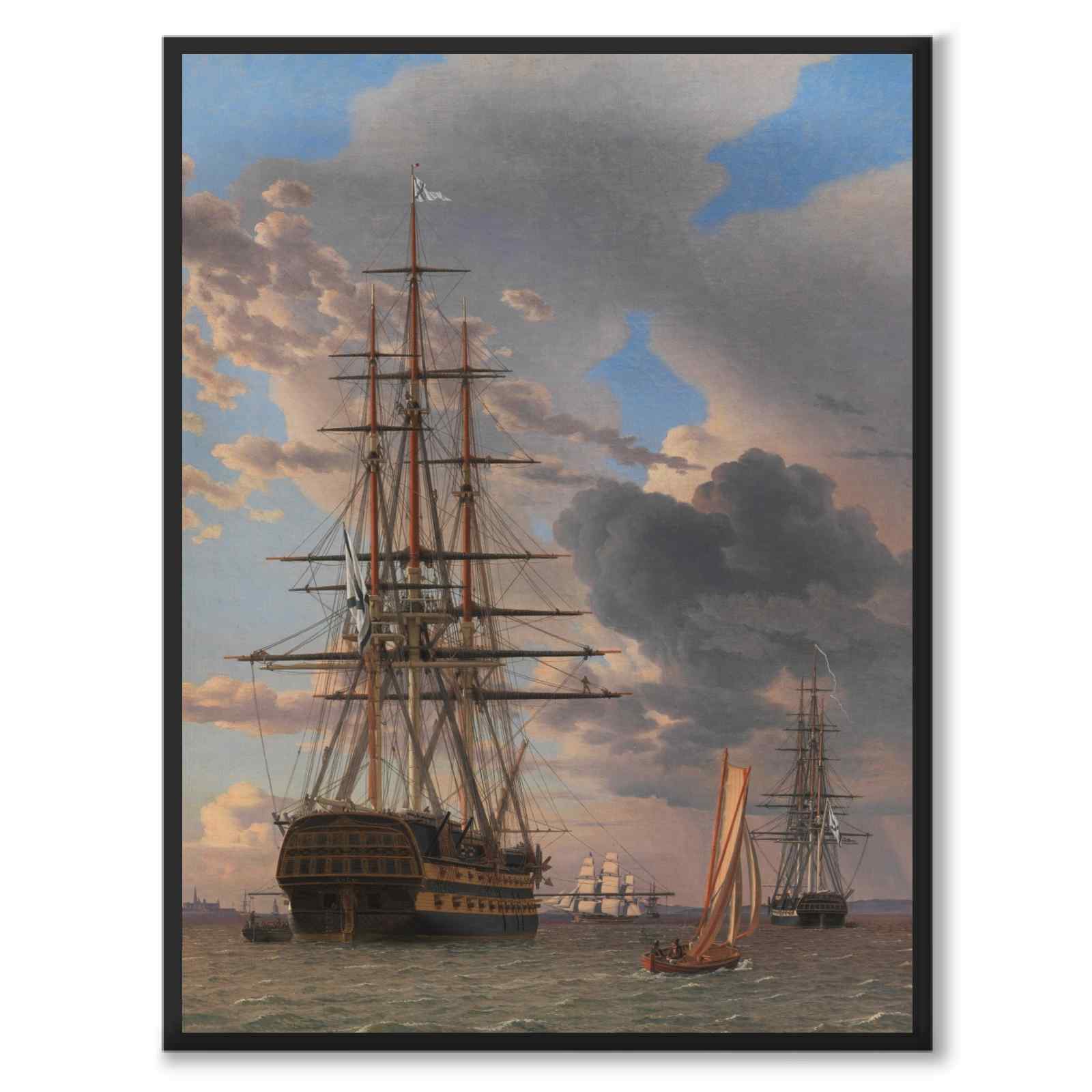 The Russian ship-of-the-line "Asow" and a frigate at anchor off Helsingør Roadstead by C.W. Eckersberg as a poster – full image