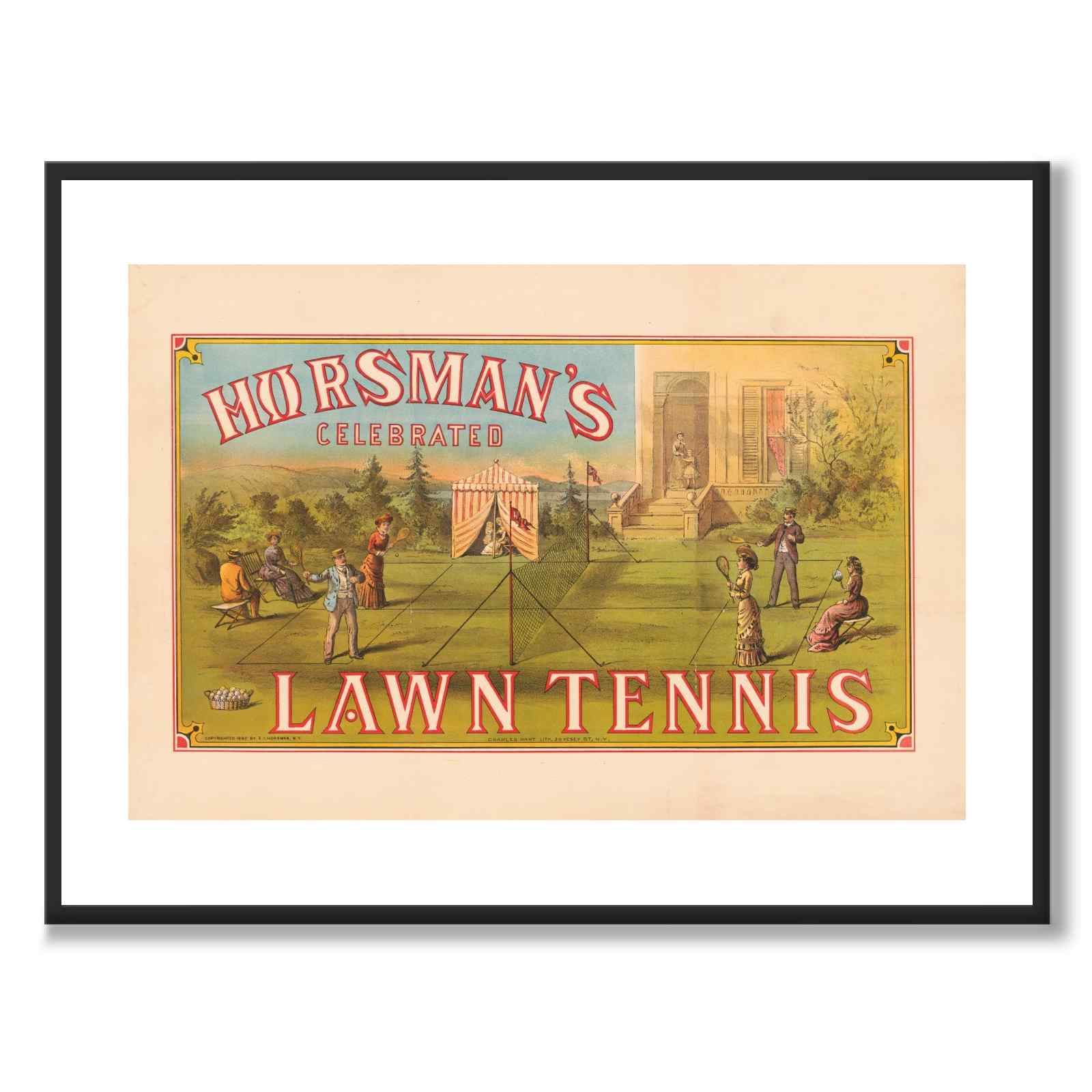 Horsman's Celebrated Lawn Tennis av Charles Hart Lith. som plakat – hvit kant