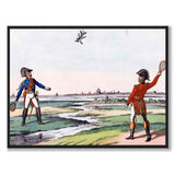 Blücher og Wellington spiller badminton med Napoleon, 1815 av Johann Michael Voltz som plakat – helbilde