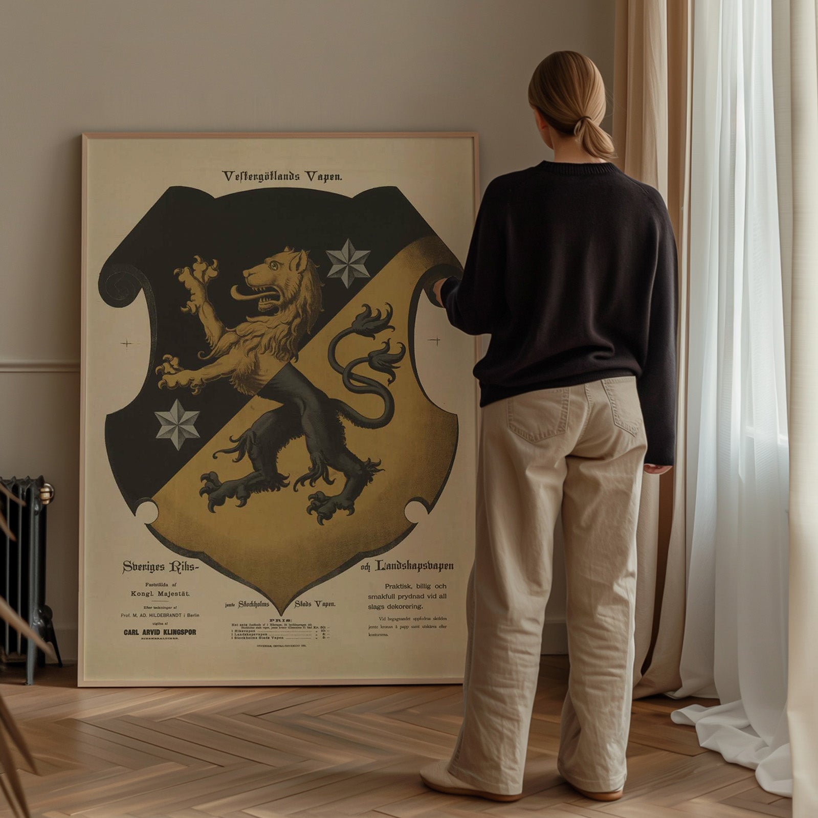 Västergötland's Provincial Coat of Arms as wall art in an inspiring interior setting