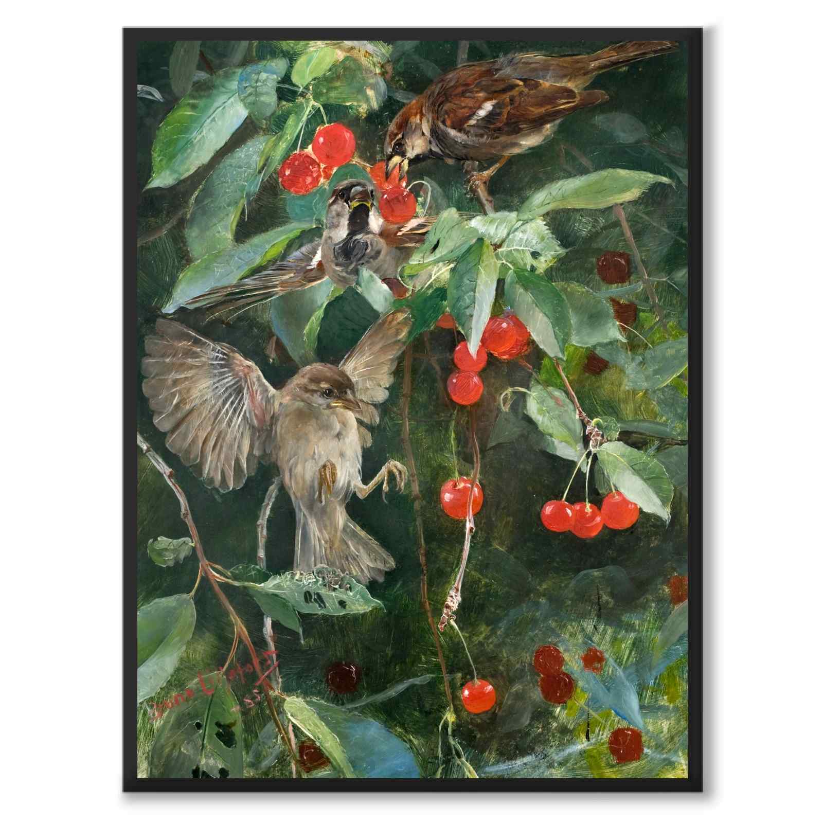 Sparrows in a Cherry Tree - Plakat 