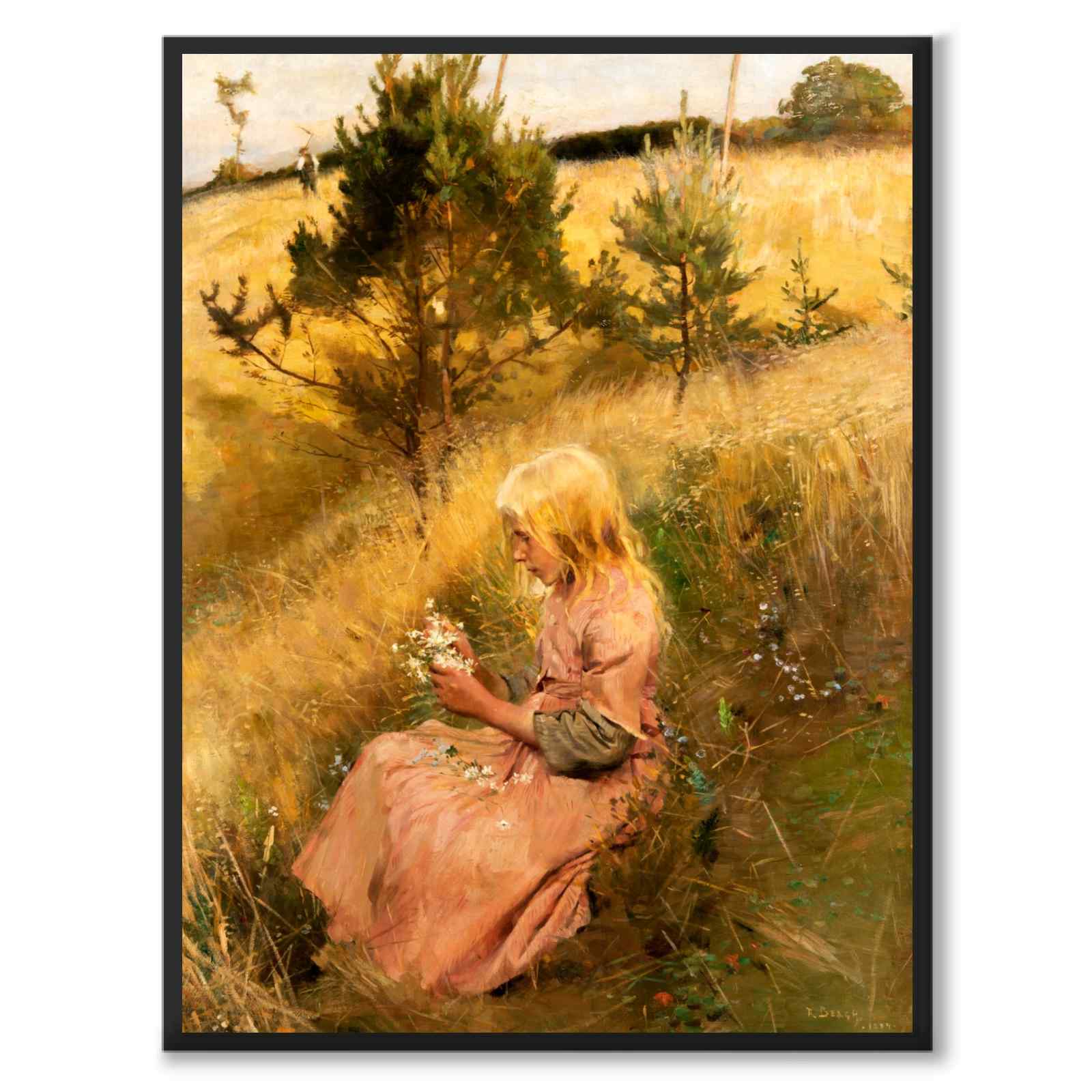 Girl Picking Flowers - Poster