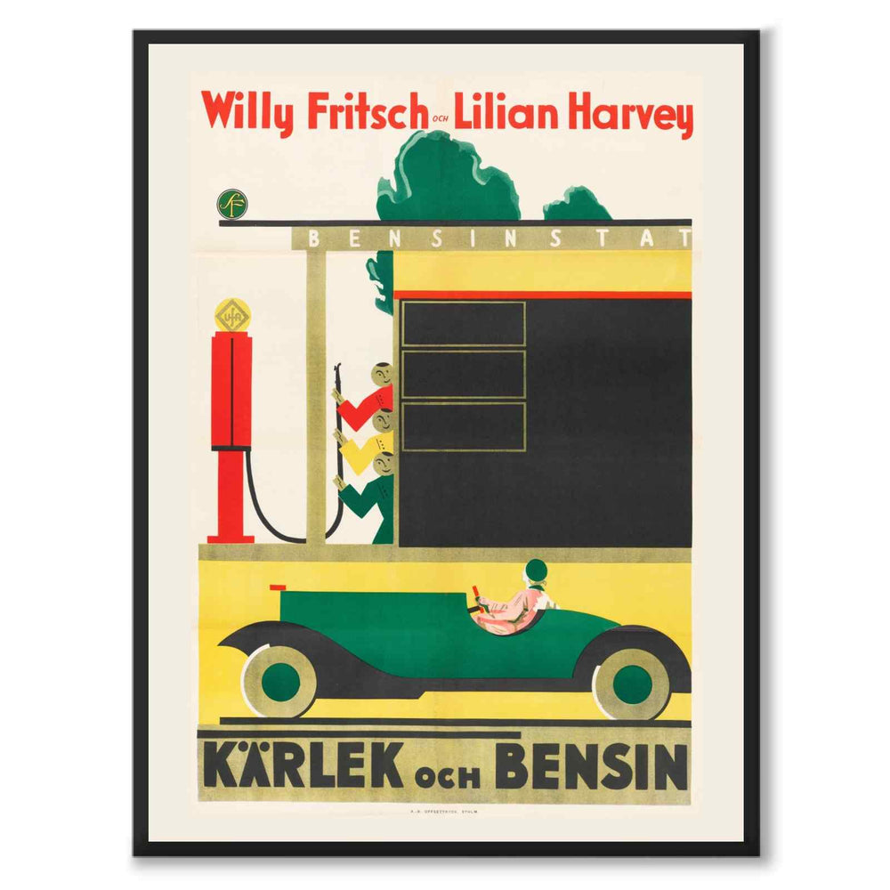 Kärlek och Bensin som vintageillustration och poster från Historly – helbild utan vit kant